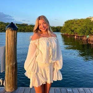 SHEIN Cream Off-Shoulder Mini Dress